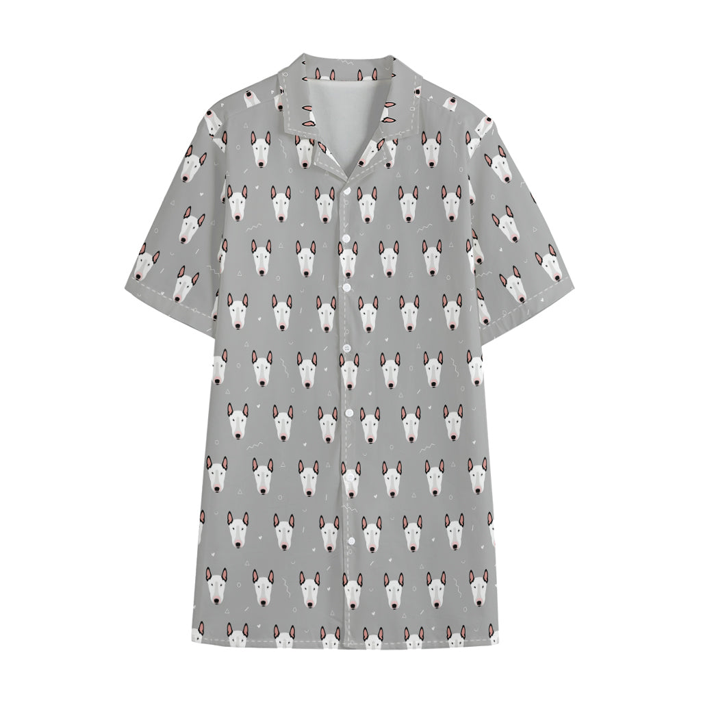 Cute Bull Terrier Faces Pattern Print Cotton Hawaiian Shirt