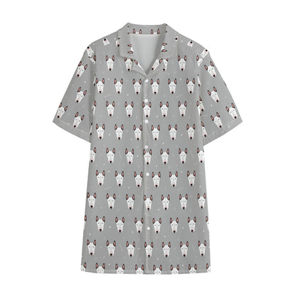 Cute Bull Terrier Faces Pattern Print Cotton Hawaiian Shirt