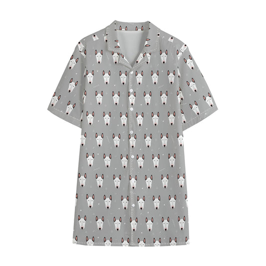 Cute Bull Terrier Faces Pattern Print Cotton Hawaiian Shirt