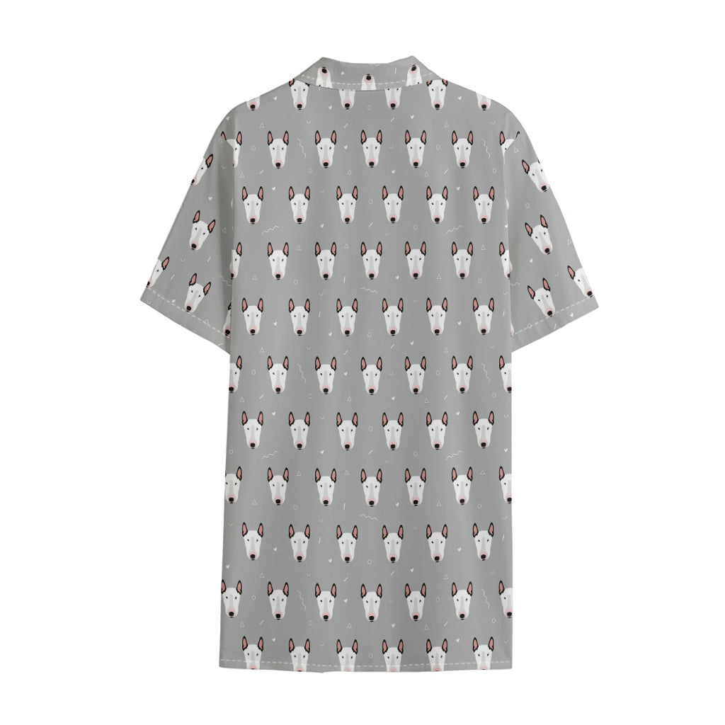 Cute Bull Terrier Faces Pattern Print Cotton Hawaiian Shirt