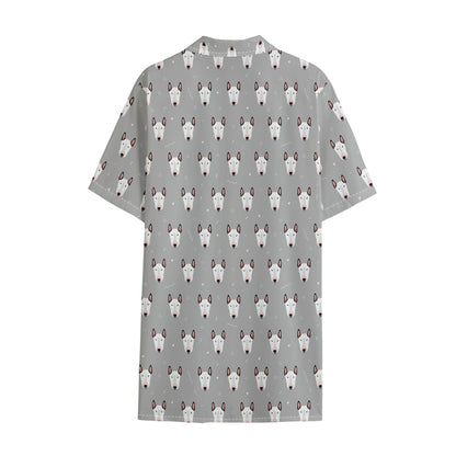 Cute Bull Terrier Faces Pattern Print Cotton Hawaiian Shirt