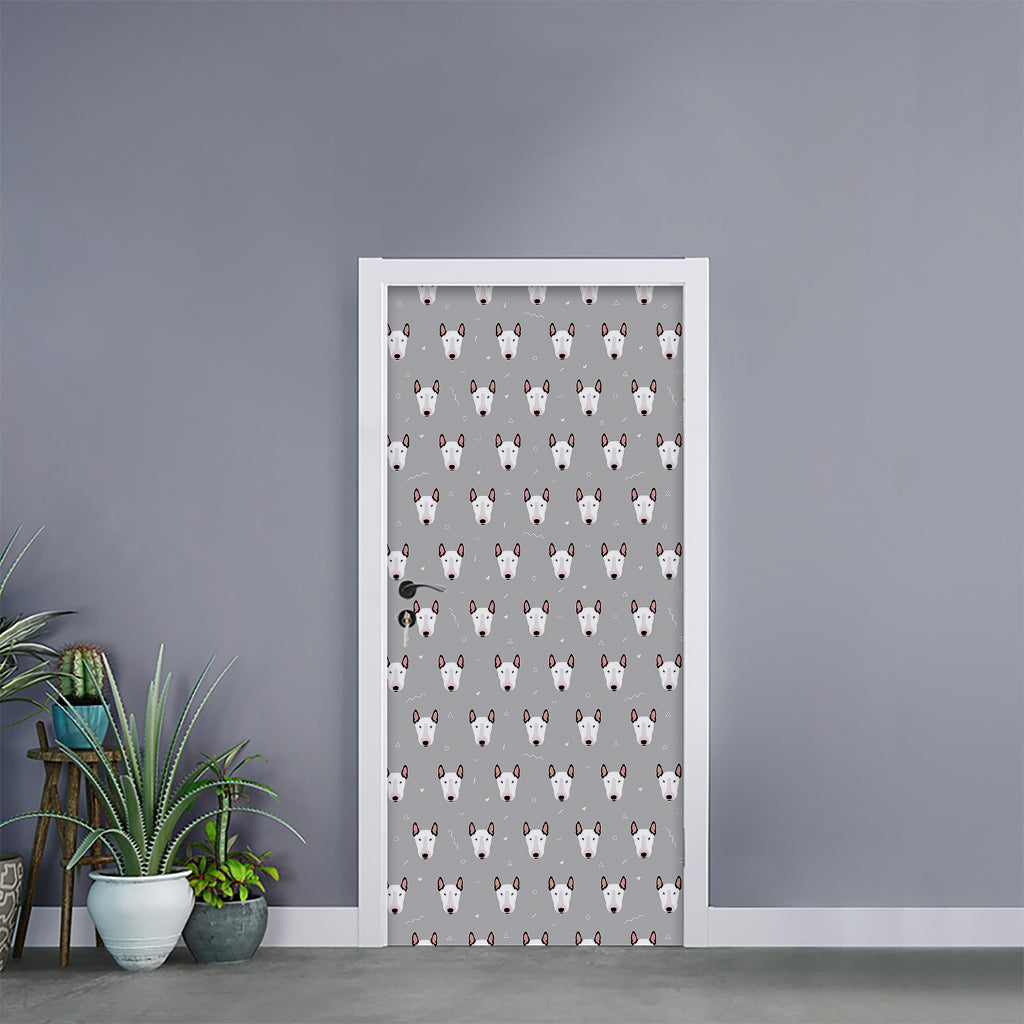 Cute Bull Terrier Faces Pattern Print Door Sticker