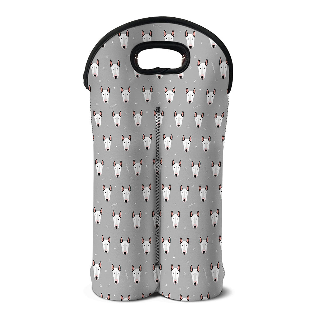 Cute Bull Terrier Faces Pattern Print Double Neoprene Wine Tote