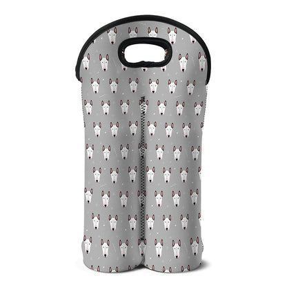 Cute Bull Terrier Faces Pattern Print Double Neoprene Wine Tote