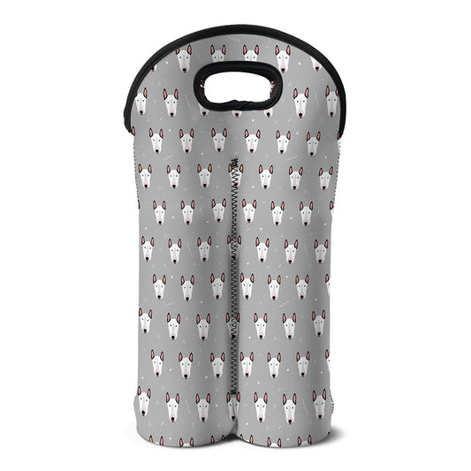 Cute Bull Terrier Faces Pattern Print Double Neoprene Wine Tote