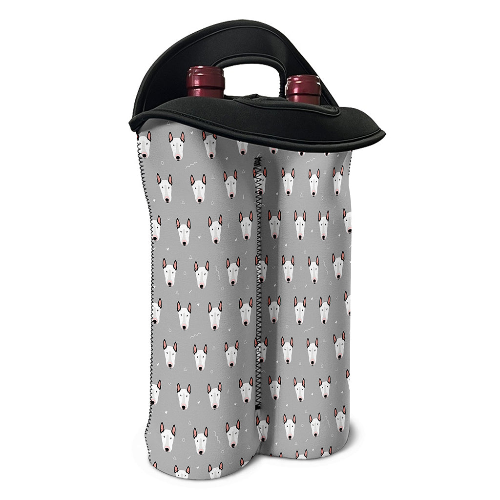 Cute Bull Terrier Faces Pattern Print Double Neoprene Wine Tote