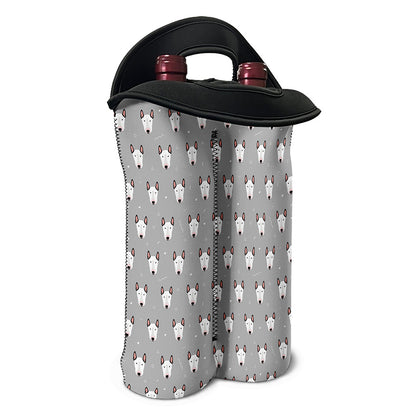 Cute Bull Terrier Faces Pattern Print Double Neoprene Wine Tote