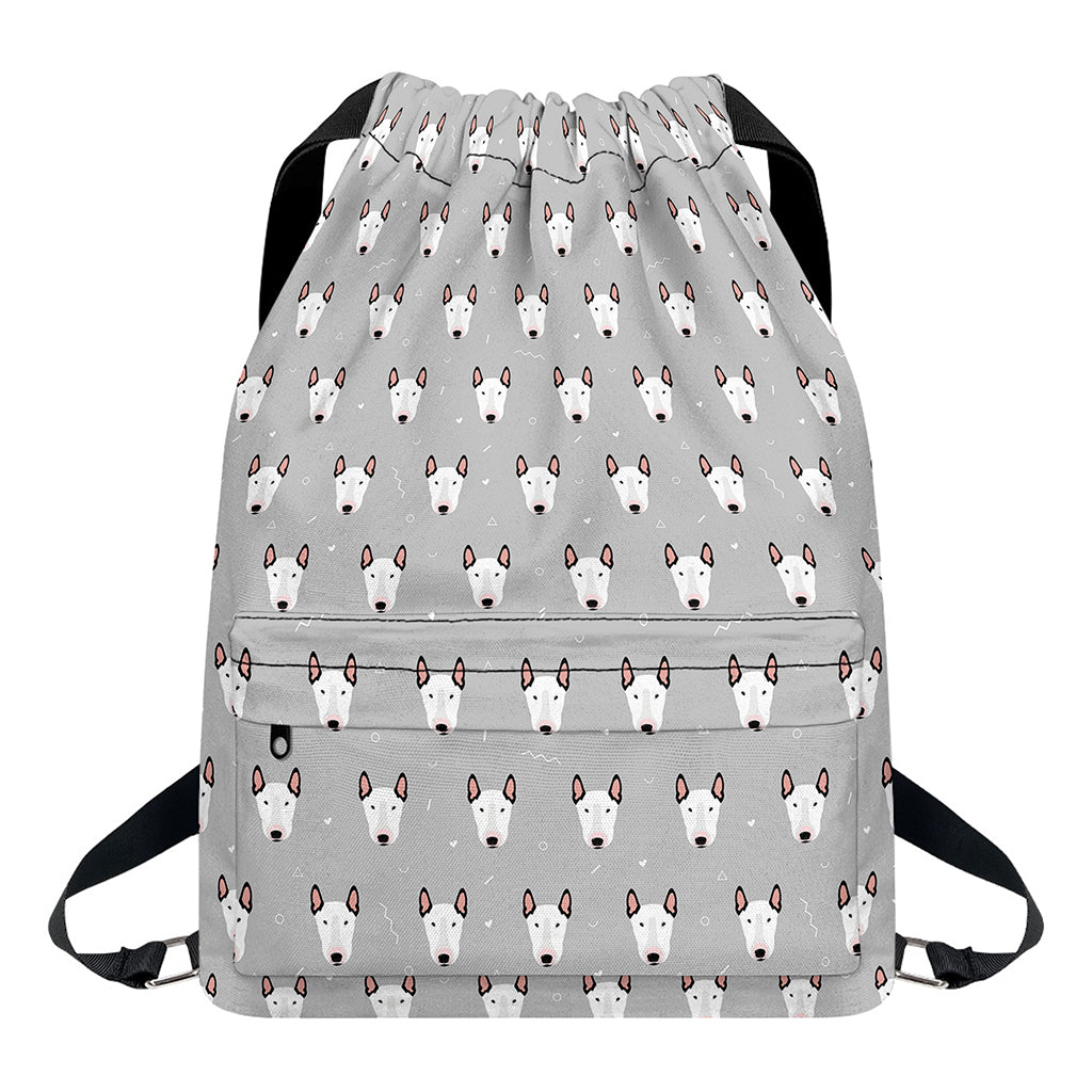 Cute Bull Terrier Faces Pattern Print Drawstring Backpack