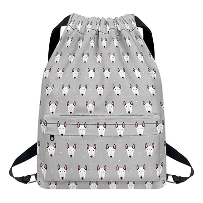 Cute Bull Terrier Faces Pattern Print Drawstring Backpack
