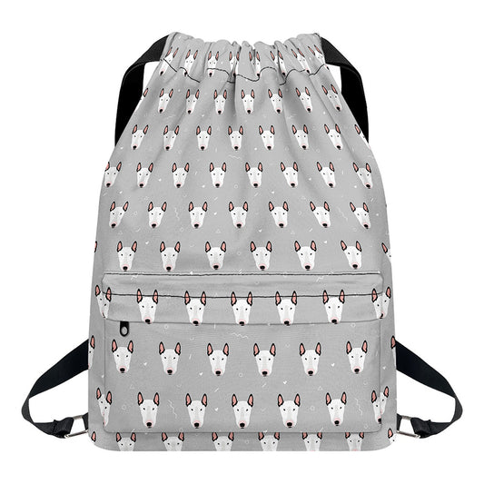 Cute Bull Terrier Faces Pattern Print Drawstring Backpack