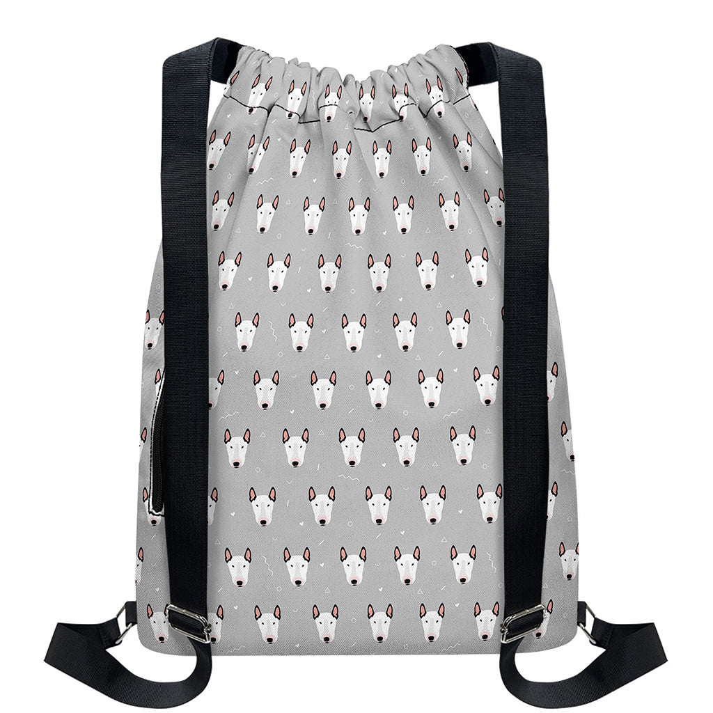 Cute Bull Terrier Faces Pattern Print Drawstring Backpack