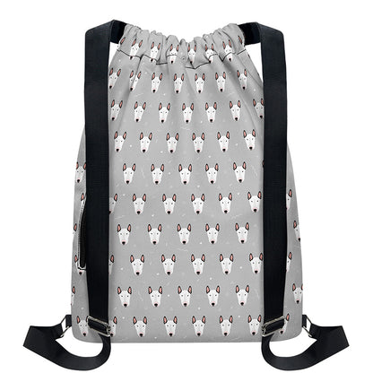 Cute Bull Terrier Faces Pattern Print Drawstring Backpack