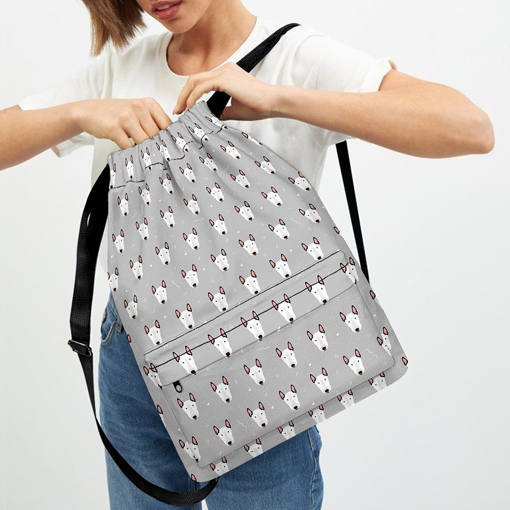 Cute Bull Terrier Faces Pattern Print Drawstring Backpack