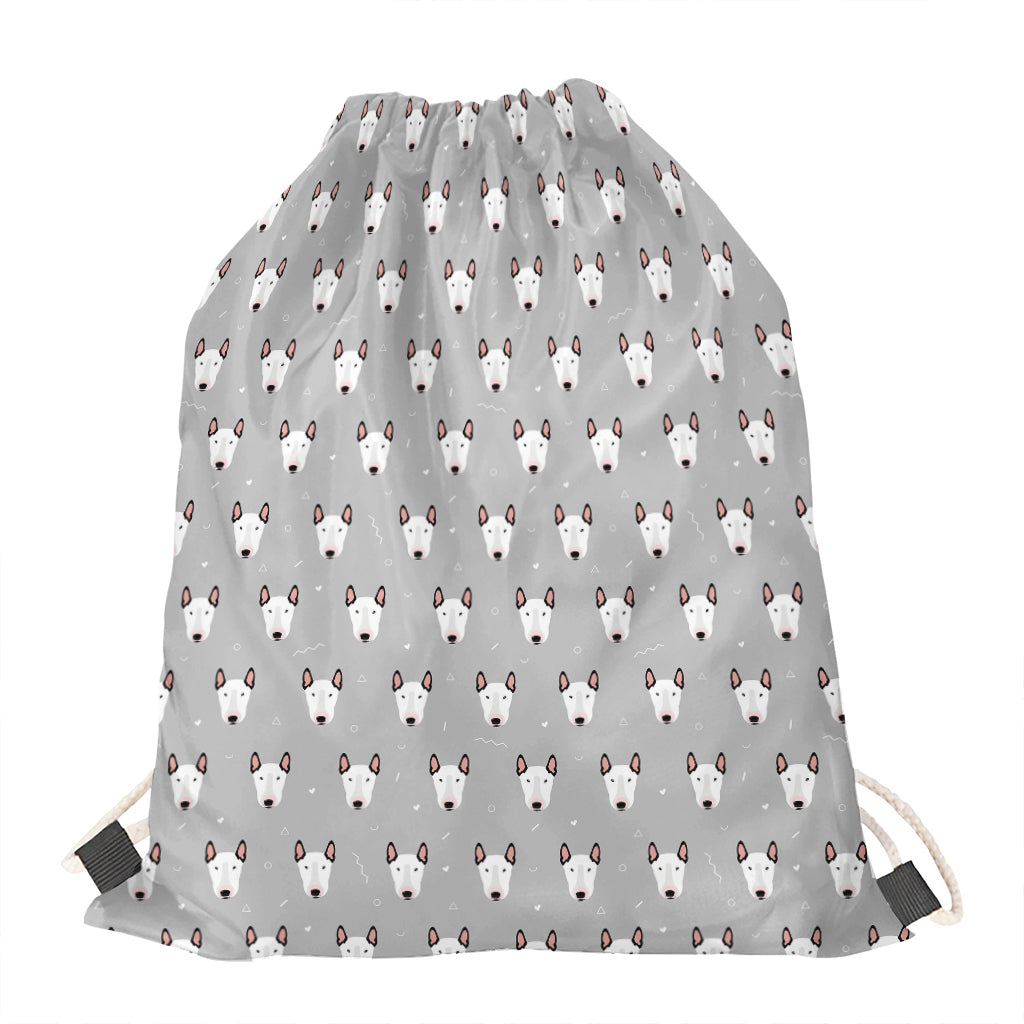 Cute Bull Terrier Faces Pattern Print Drawstring Bag