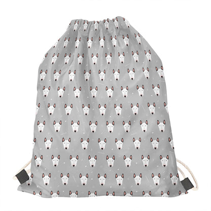 Cute Bull Terrier Faces Pattern Print Drawstring Bag