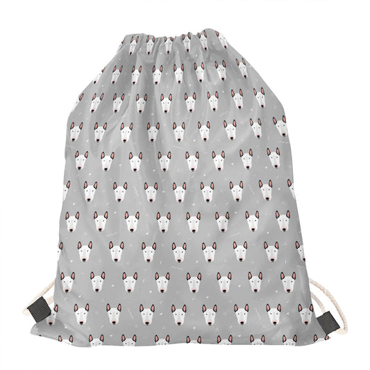 Cute Bull Terrier Faces Pattern Print Drawstring Bag