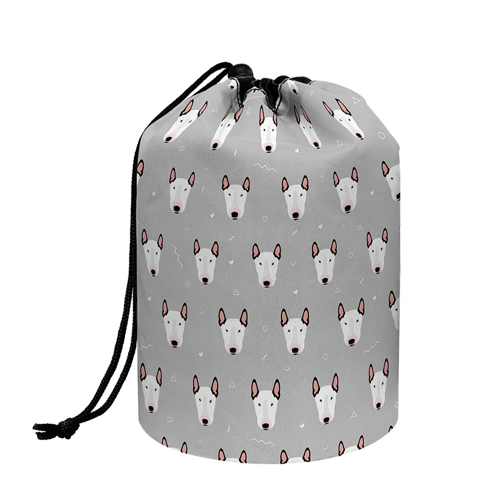 Cute Bull Terrier Faces Pattern Print Drawstring Makeup Bag