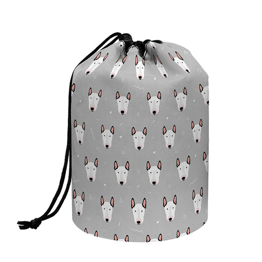 Cute Bull Terrier Faces Pattern Print Drawstring Makeup Bag