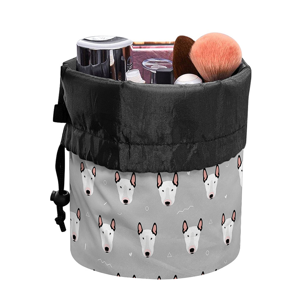 Cute Bull Terrier Faces Pattern Print Drawstring Makeup Bag