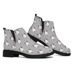 Cute Bull Terrier Faces Pattern Print Flat Ankle Boots