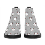 Cute Bull Terrier Faces Pattern Print Flat Ankle Boots