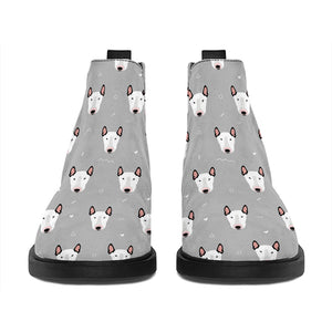 Cute Bull Terrier Faces Pattern Print Flat Ankle Boots