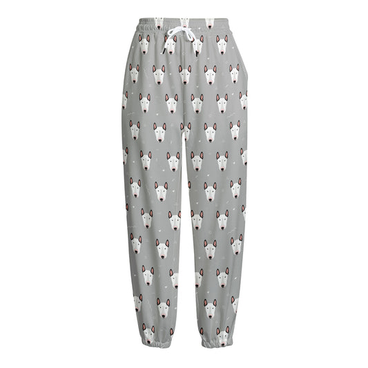 Cute Bull Terrier Faces Pattern Print Fleece Lined Knit Pants