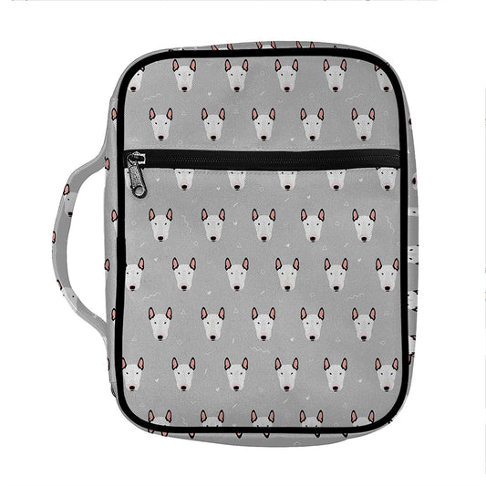 Cute Bull Terrier Faces Pattern Print Front Pocket Bible Bag