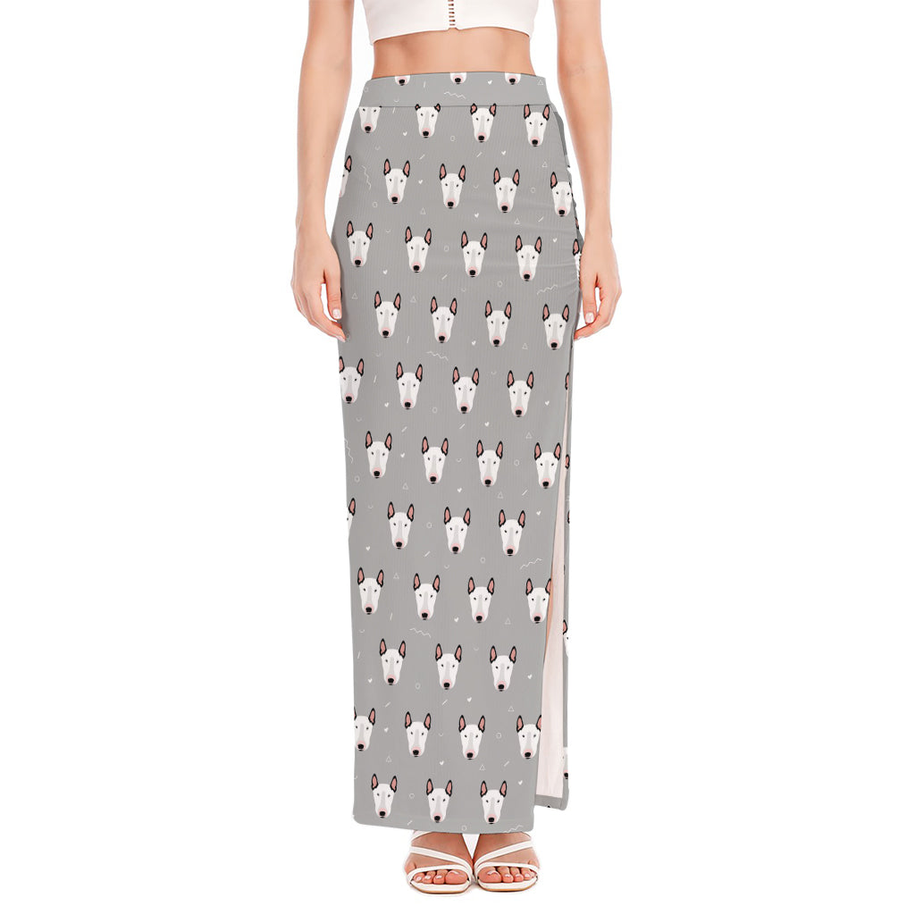 Cute Bull Terrier Faces Pattern Print High Slit Maxi Skirt