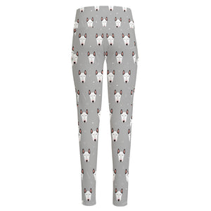 Cute Bull Terrier Faces Pattern Print High-Waisted Pocket Leggings