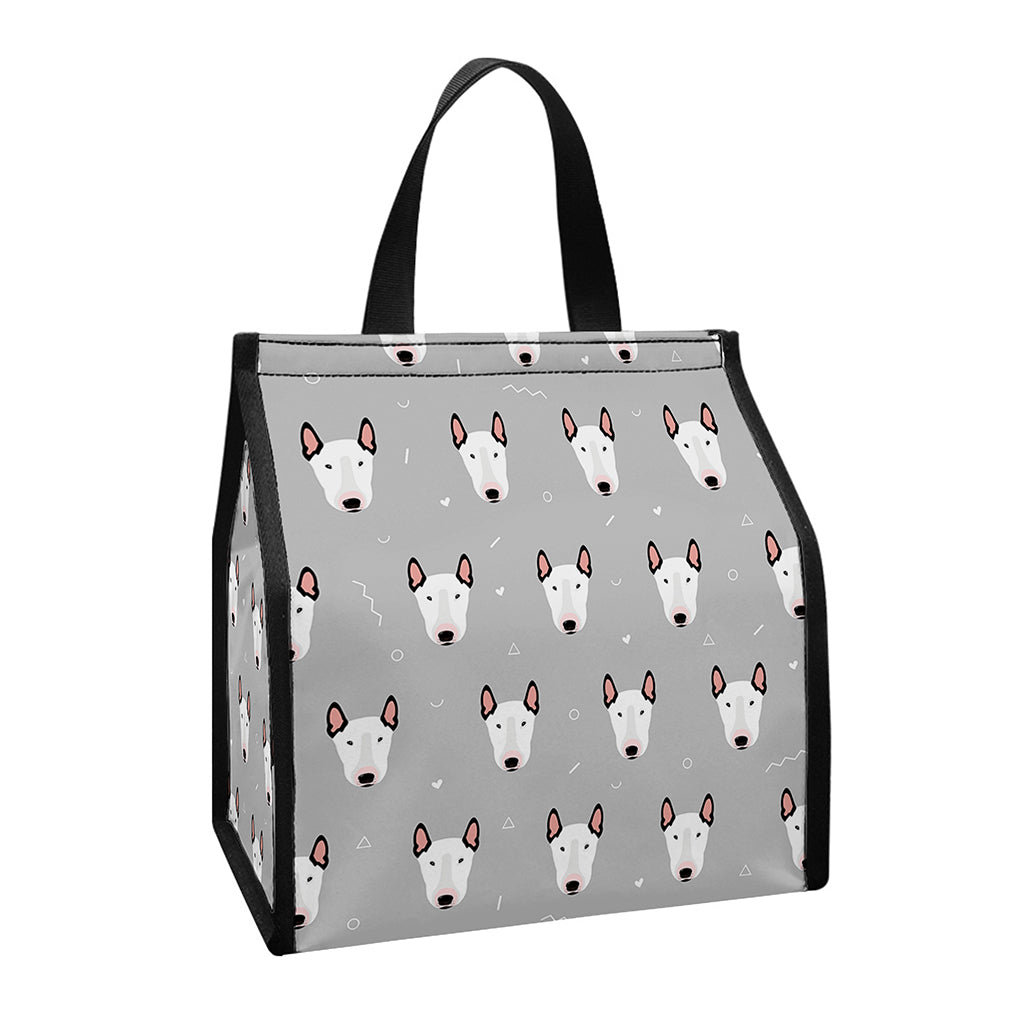 Cute Bull Terrier Faces Pattern Print Insulated Lunch Tote