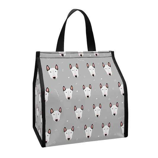 Cute Bull Terrier Faces Pattern Print Insulated Lunch Tote