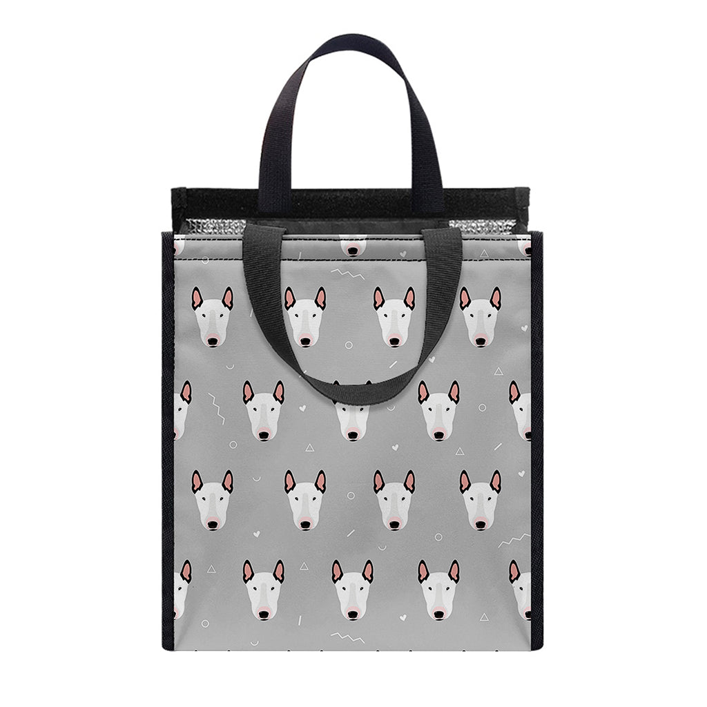 Cute Bull Terrier Faces Pattern Print Insulated Lunch Tote