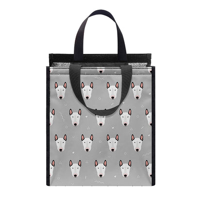 Cute Bull Terrier Faces Pattern Print Insulated Lunch Tote