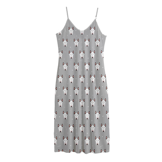 Cute Bull Terrier Faces Pattern Print Jersey Midi Cami Dress