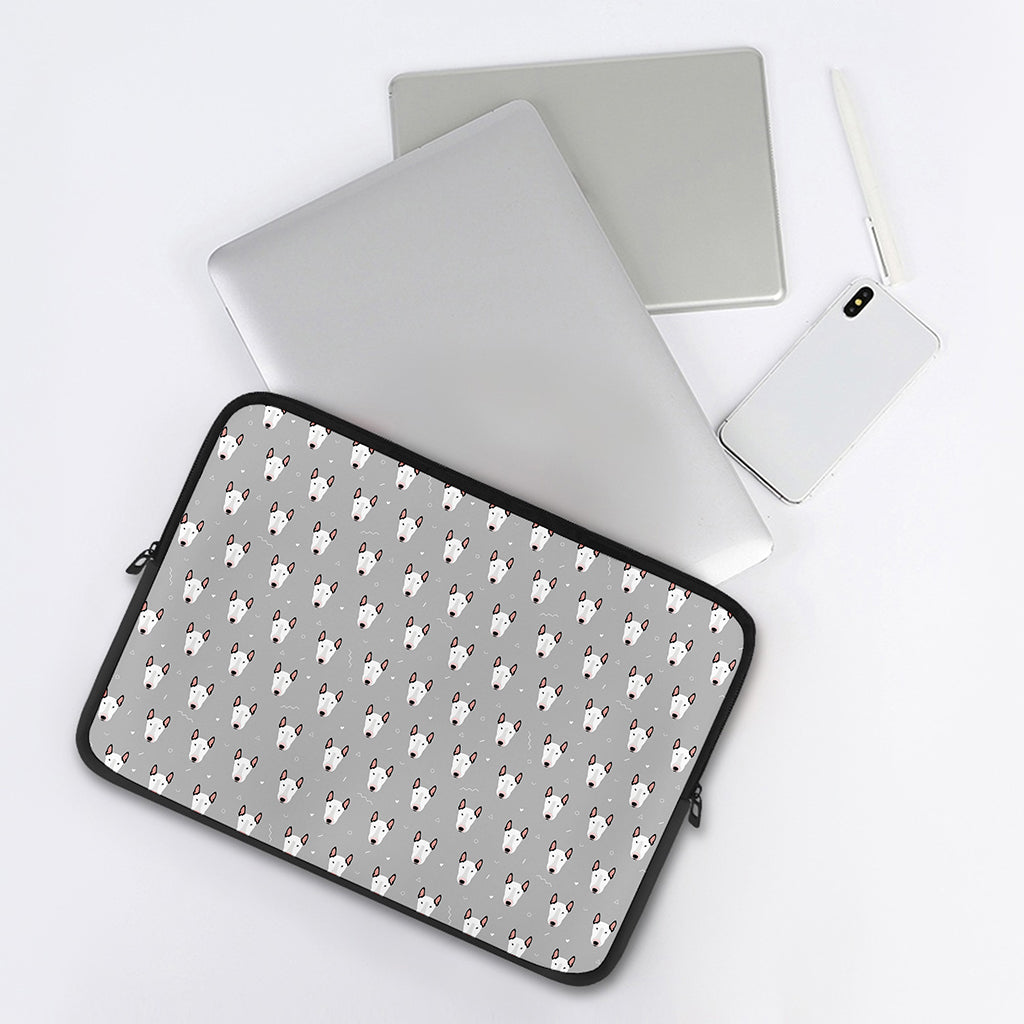 Cute Bull Terrier Faces Pattern Print Laptop Sleeve