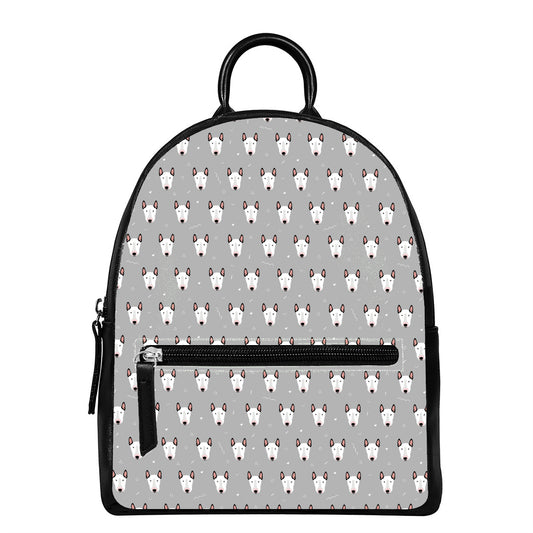 Cute Bull Terrier Faces Pattern Print Leather Backpack