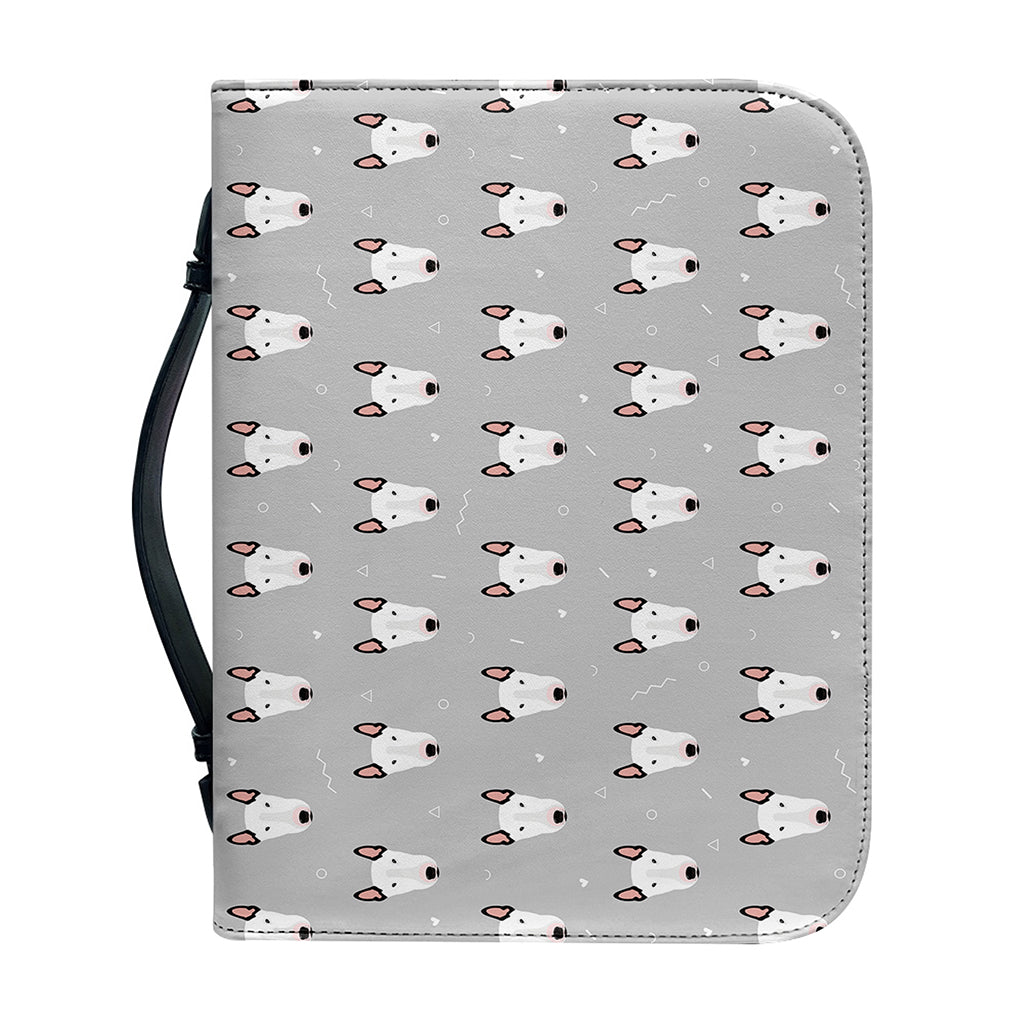 Cute Bull Terrier Faces Pattern Print Leather Bible Cover