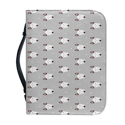 Cute Bull Terrier Faces Pattern Print Leather Bible Cover