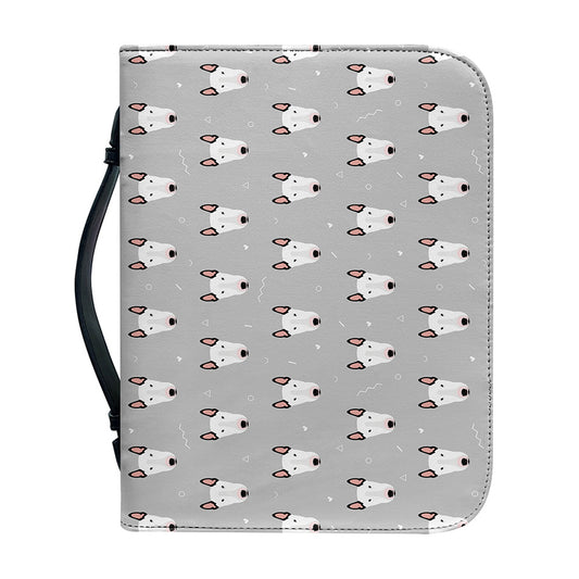 Cute Bull Terrier Faces Pattern Print Leather Bible Cover