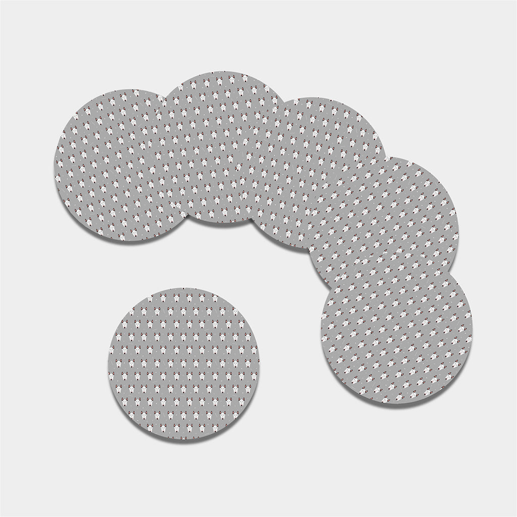 Cute Bull Terrier Faces Pattern Print Leather Coaster Set