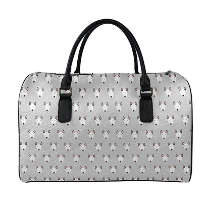 Cute Bull Terrier Faces Pattern Print Leather Duffle Bag