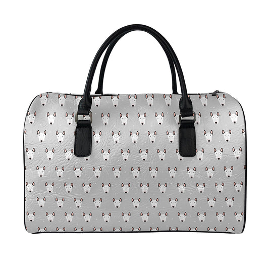 Cute Bull Terrier Faces Pattern Print Leather Duffle Bag