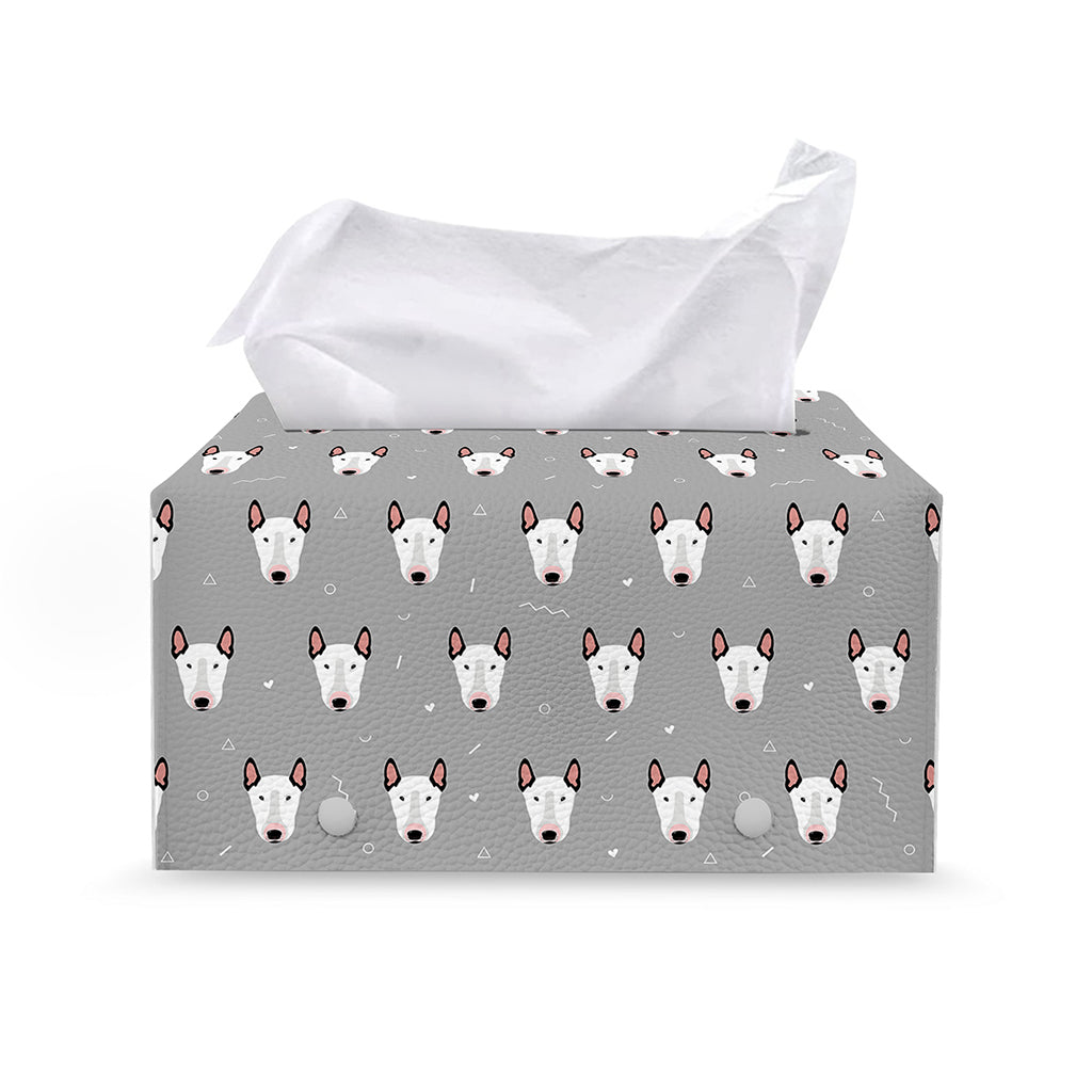 Cute Bull Terrier Faces Pattern Print Leather Tissue Box Cover