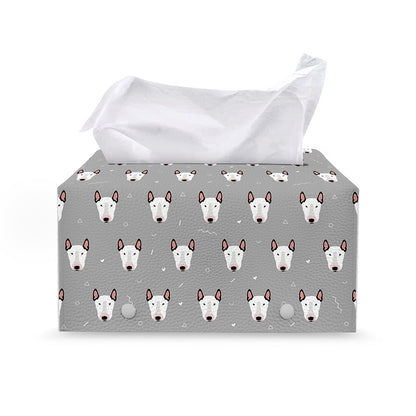 Cute Bull Terrier Faces Pattern Print Leather Tissue Box Cover