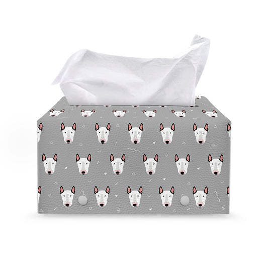 Cute Bull Terrier Faces Pattern Print Leather Tissue Box Cover