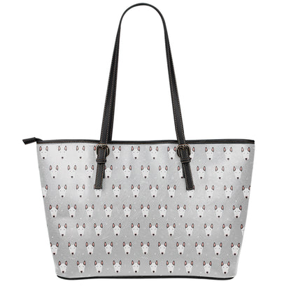 Cute Bull Terrier Faces Pattern Print Leather Tote Bag