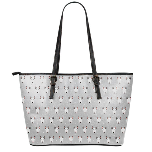 Cute Bull Terrier Faces Pattern Print Leather Tote Bag