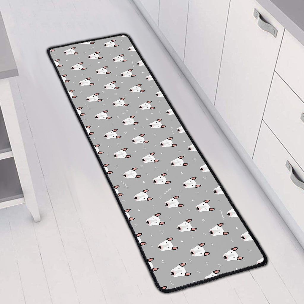 Cute Bull Terrier Faces Pattern Print Long Kitchen Mat