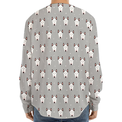 Cute Bull Terrier Faces Pattern Print Long Sleeve Baseball Jersey